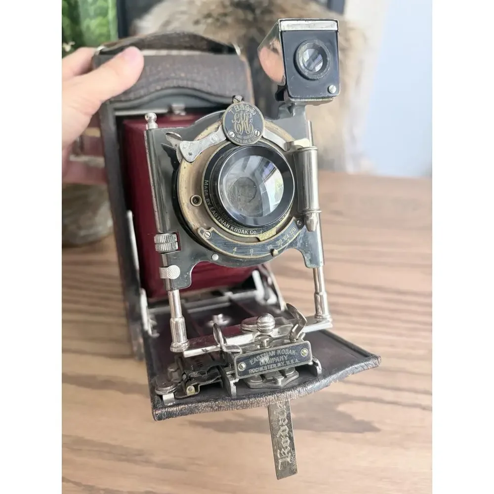 Antique Kodak No. 3A Folding Pocket Camera Model C Red Leather Bellows With Case